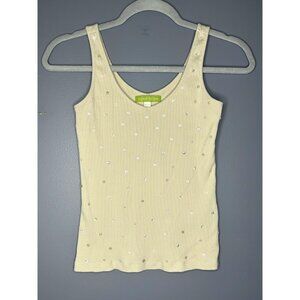 Sigrid Olsen Tank Top Womens Petite Small Pale Yellow Sequin Ribbed Sleeveless